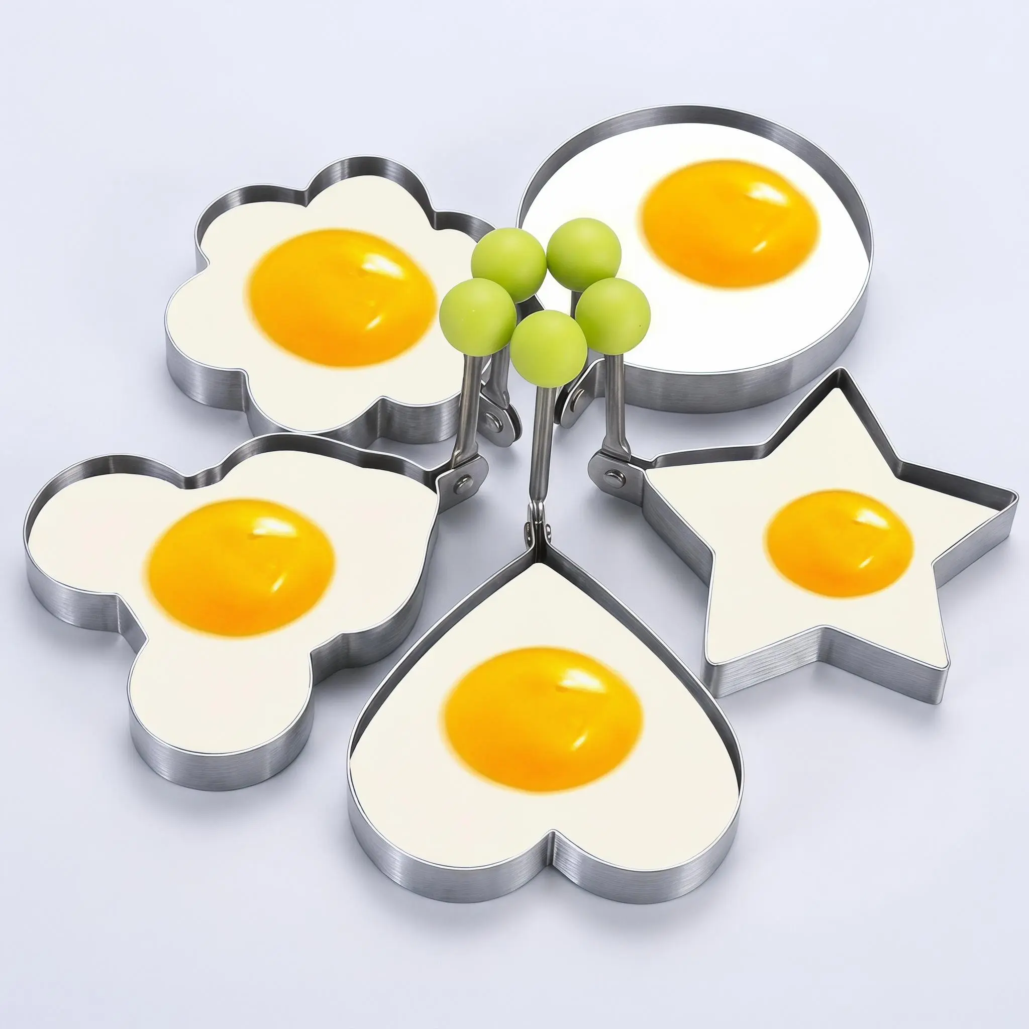5-Pack Stainless Steel Fried Egg Ring Molds, Non Stick Fun Shape Pancake Shaper Multifunctional Breakfast Cooking Tool-YY1