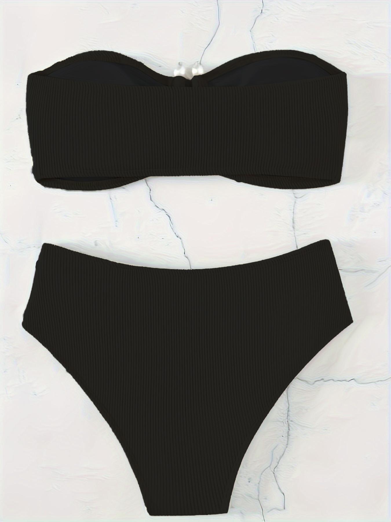 Two-Piece Set Women's Solid Ruched Bandeau Bra & Knot Front Panty Bikini Set, Bandeau Bikini Sets, Casual Sleeveless Swim Top & Swim Bottom Swimsuit Set, Ladies Summer Swimwear for Beach Holiday Vacation