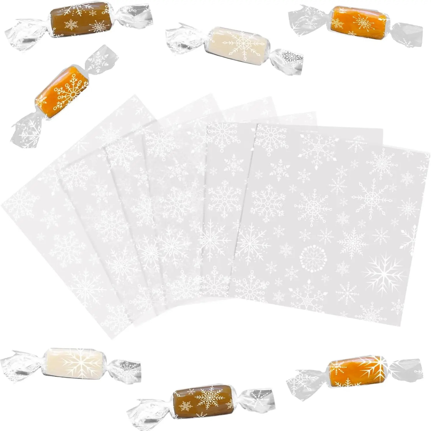 600 Pcs Christmas Candy Wrappers for Caramels, Clear Cellophane Wrapper Xmas Nonstick Chocolate Wrapping Wax Paper Sweets Holiday Baking Packaging 5" x 5"
