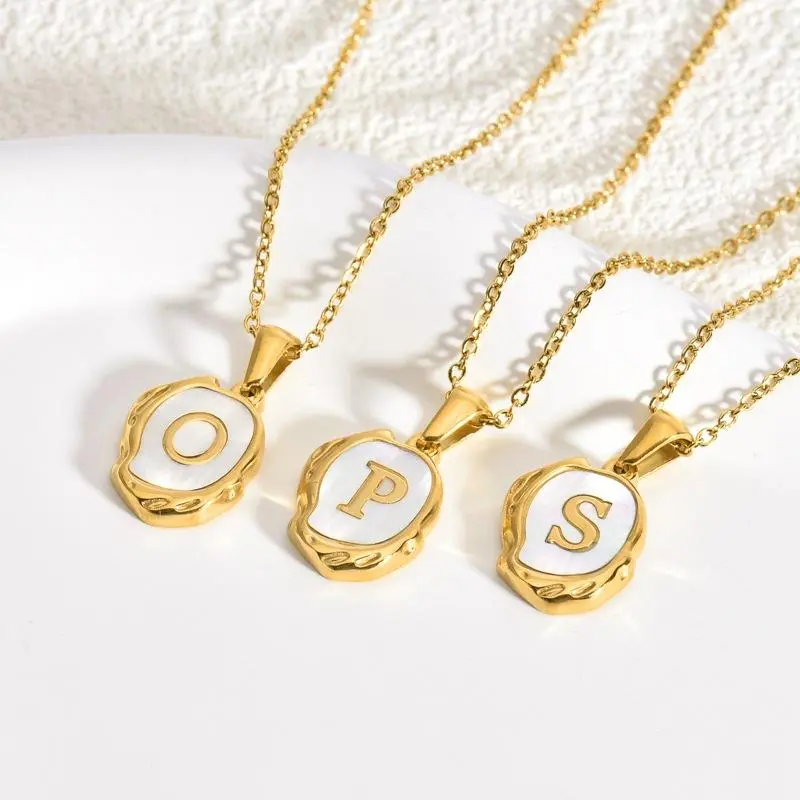 14K Gold Plated Oval Letter Shells Pendant Necklaces, Personalized Name A-Z Initial Shells Pendant Trendy Necklace Festivals, Birthdays, and Special Occasions Party Jewelry Valentine's Day Gift