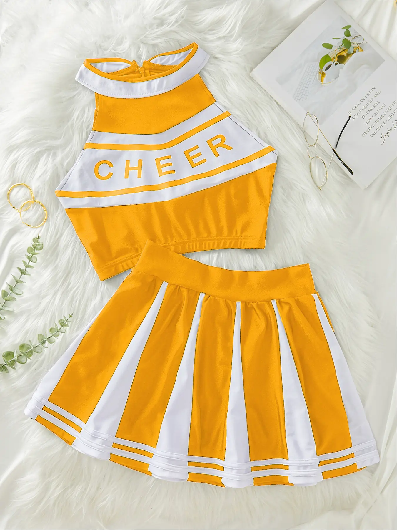 Women's Role Play Playtime Attire Cheerleader Costume, Milk Silk Spliced Student Sport Style 2-Piece Lingerie Set, Wire-Free With Dress, Suitable For Private Parties lenceria sexi mujer rave outfit altgirl