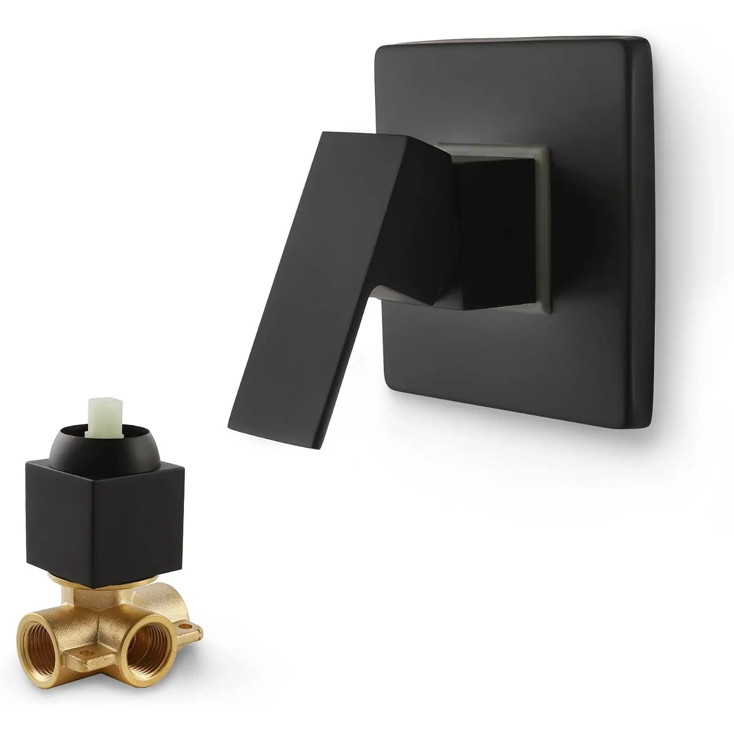 Matte Black Single Function Wall Mount Bathroom Shower Mixer Valve, Single Handle Water Mixing Valve Kit with Brass Rough In Shower Trim