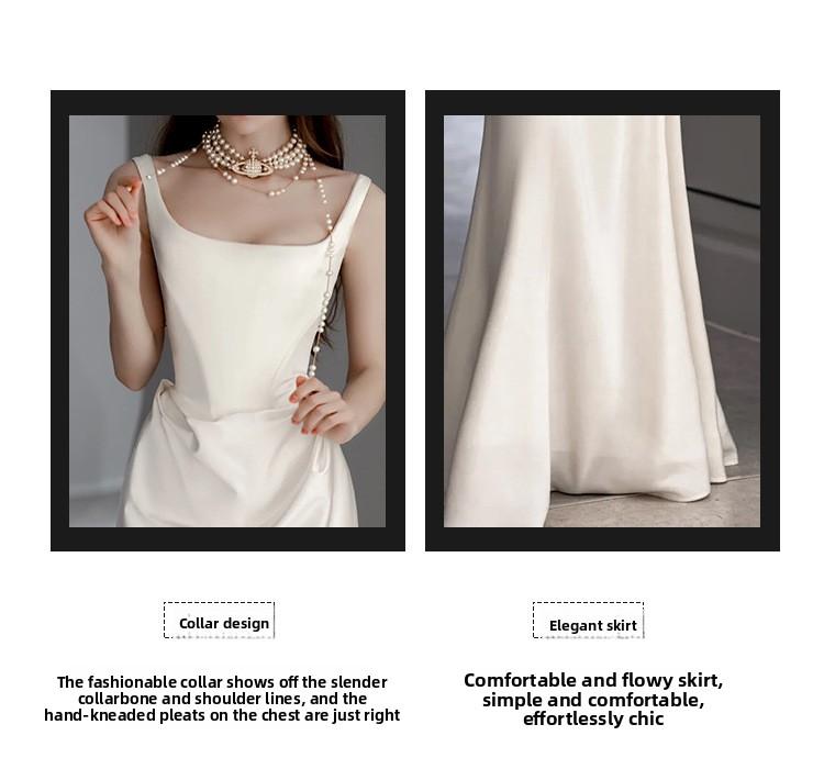 Satin Light Wedding Dress 2026 – Vintage Simple Spaghetti Strap Departure Gown, Small Train Bridal Evening Dress