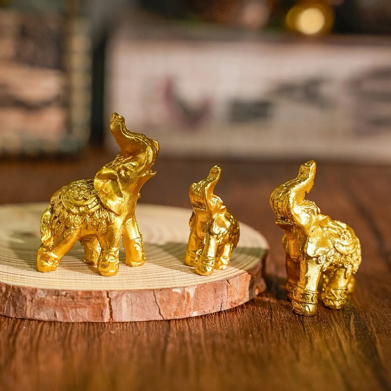 3pcs Creative Mini Cute Resin Elephant Decorations, Family Theme Holiday Gifts, Home Office Decoration