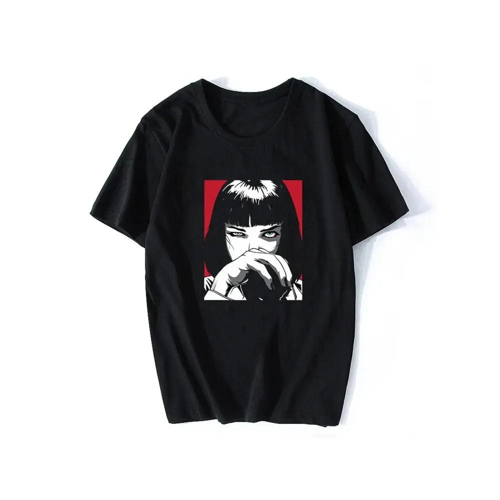 Men's Quentin Tarantino Pulp Fiction Mia 1990s Vintage Short-Sleeve Fitted Casual T-Shirt, Women's Clothes, Streetwear Punk Rock Harajuku Tops, Tshirt, Shortsleeve, 90S Film Homage, Pulp Fiction Nod, Round Neck, Menswear