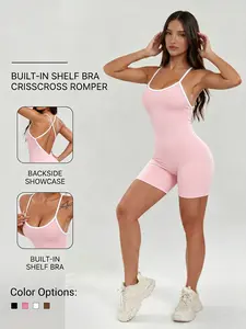 Summer Women's Padded Romper, Slim-Fitting Shapewear, Adjustable Back Buckles, High Elastic Breathable Design, Ideal for Sports Dance Fitness