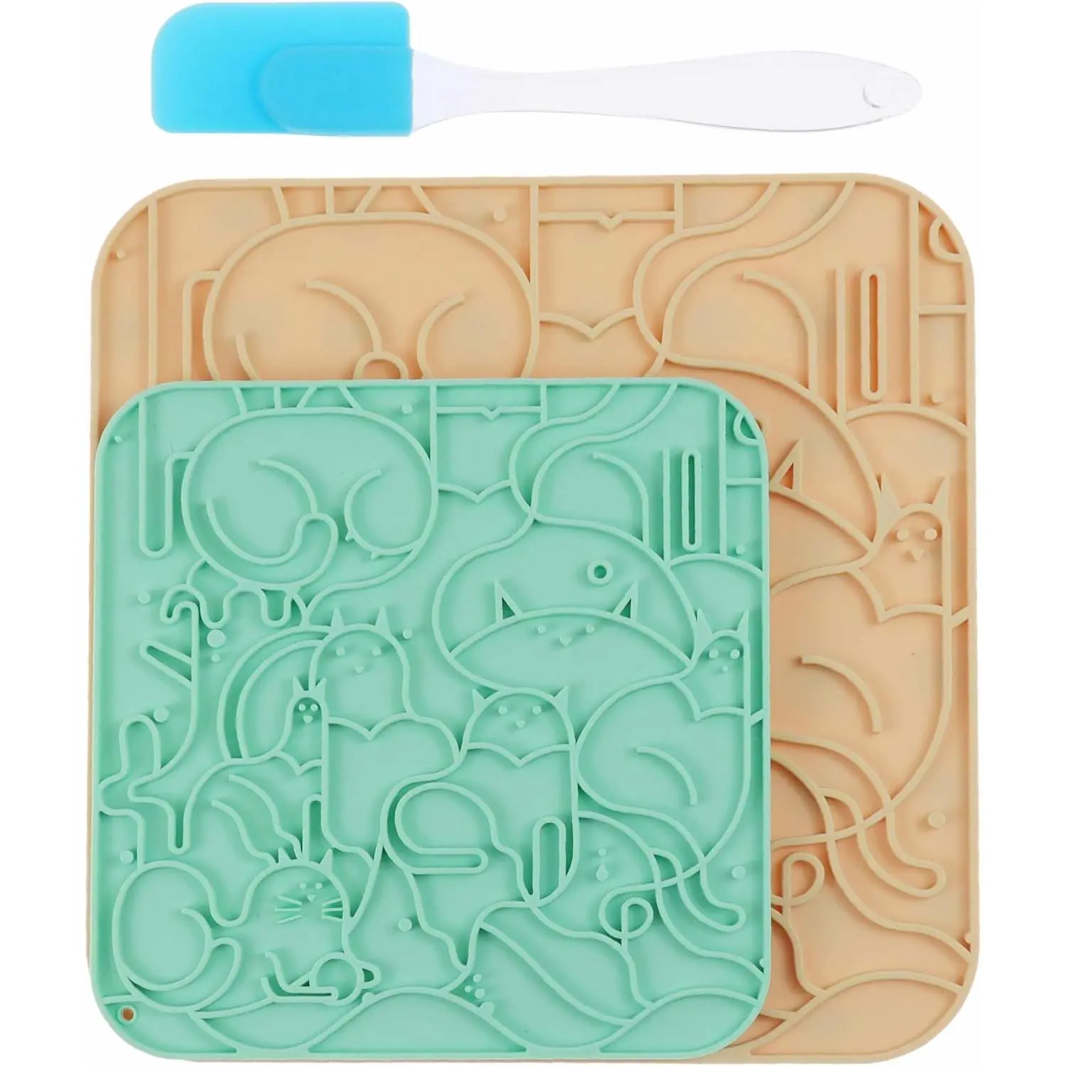 &  Lick Mat, Slow Feeder Pad with Suction Cups,   for Bath   (2 Pack, Yellow+Green)
