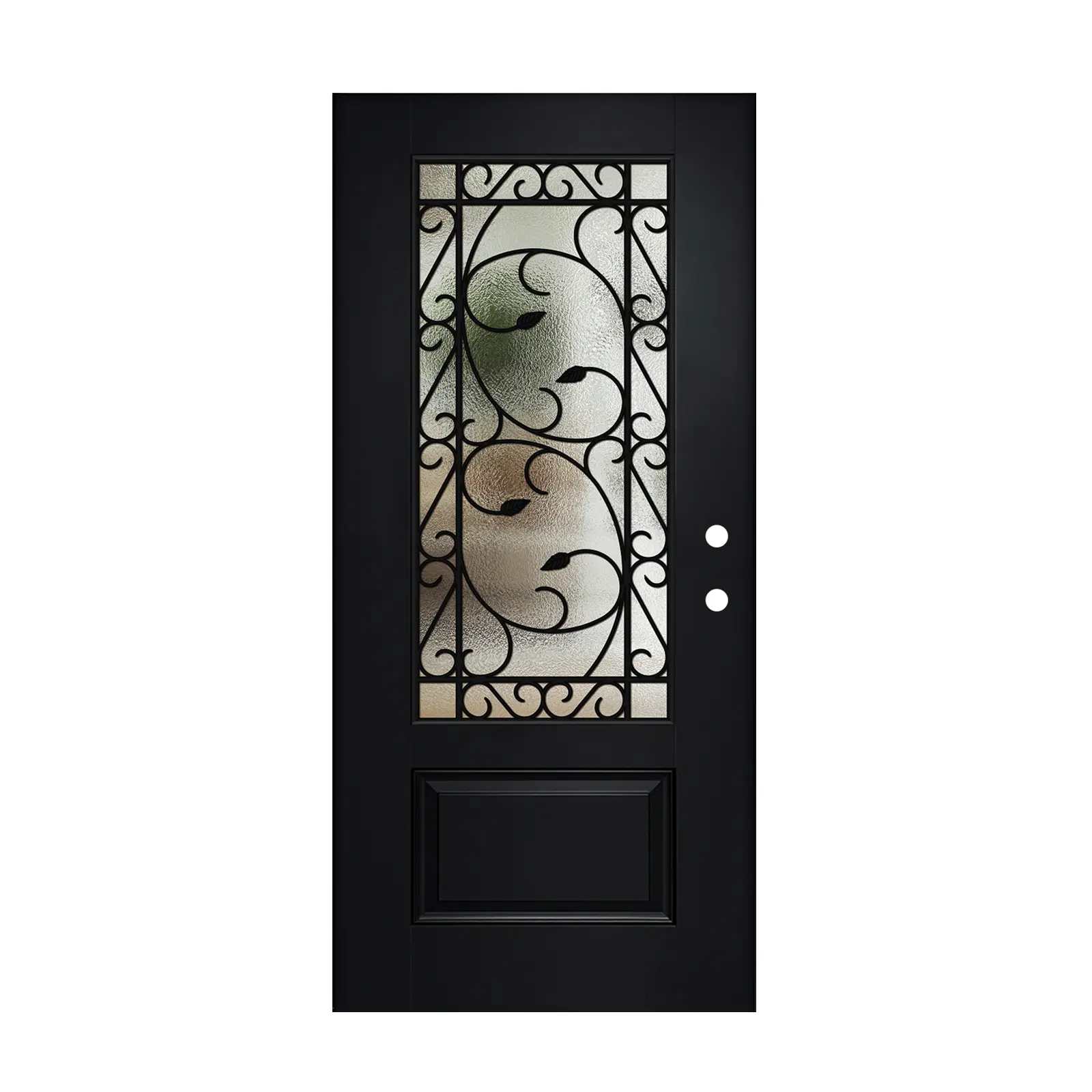 ARCH 36x80 Textured Fiberglass Entry Door Slab, 3/4 Lite Wrought Iron Low-E Glass, Left Hand Inswing, Black Modern American Design, Polyurethane Foam Core, Outdoor Luxury Homes Door Slab
