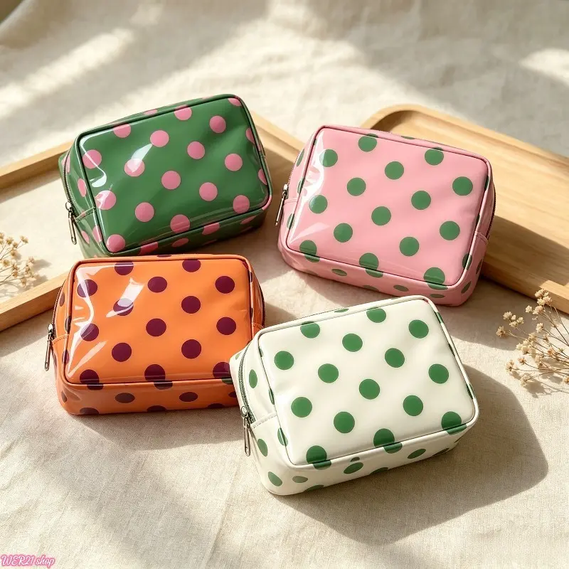 2PCS Glossy Polka Dot Mini PVC Cosmetic Pouch | Viral Waterproof Handheld Coin Purse, Portable Travel Sanitary Pad Storage Bag, Multifunctional Clear Organizer for Daily Handbag Camping Vacation Ladies Gift