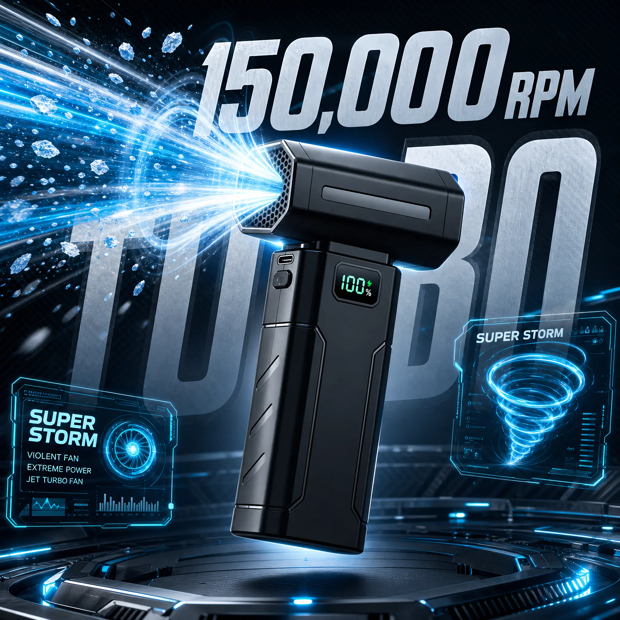 150000 RPM Mini Turbo Violent Air Blower, Portable Rechargeable Handheld Dust Blower, Car Interior Cleaning, Outdoor