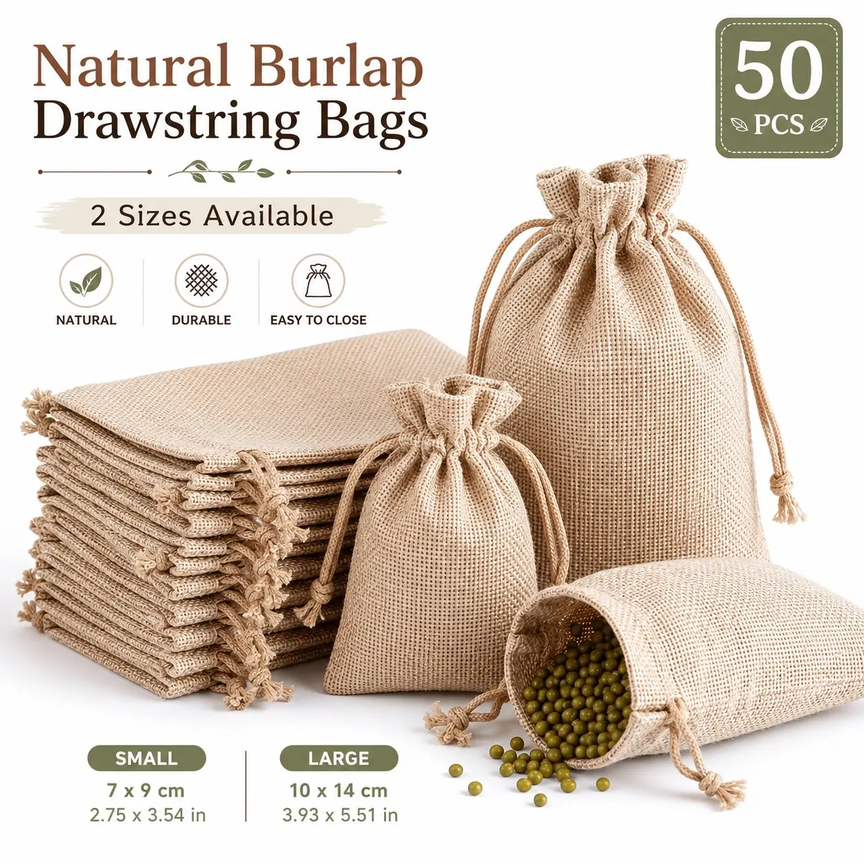 50pcs Jute Gift Bags, Reusable Hemp Pouches, 7x9cm/10x14cm, Ideal for Jewelry, Candy, Coffee Beans, Small Gifts, Country Wedding Party