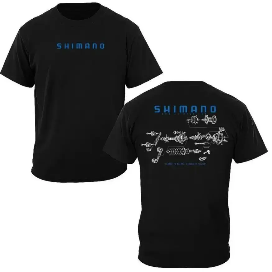 Shimano T-Shirt, Exploded Reel Diagram Graphic Tee, Black Cotton Shirt for Men, Gift for Fishing Enthusiasts and Engineers