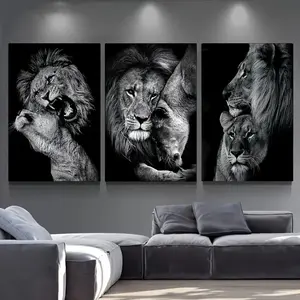 2D 3-piece framed modern animal art, wildlife-themed wall painting, framed picture for interior use, perfect gift for Valentine's Day, Carnival, holidays, for men/women, new home decoration, shop decoration, bedroom, living room, home office wall decorati