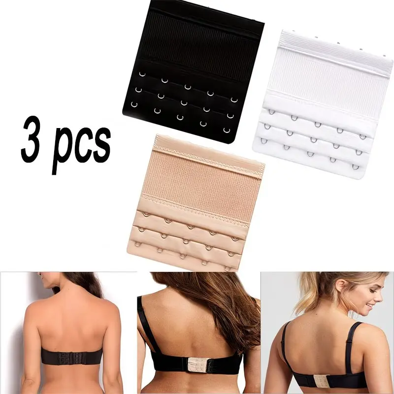 3pcs Elastic Five-Row Buckle Bra Back Closure, Adjustable Strap Extender, Comfortable Breast Support, Ideal for Daily Wear