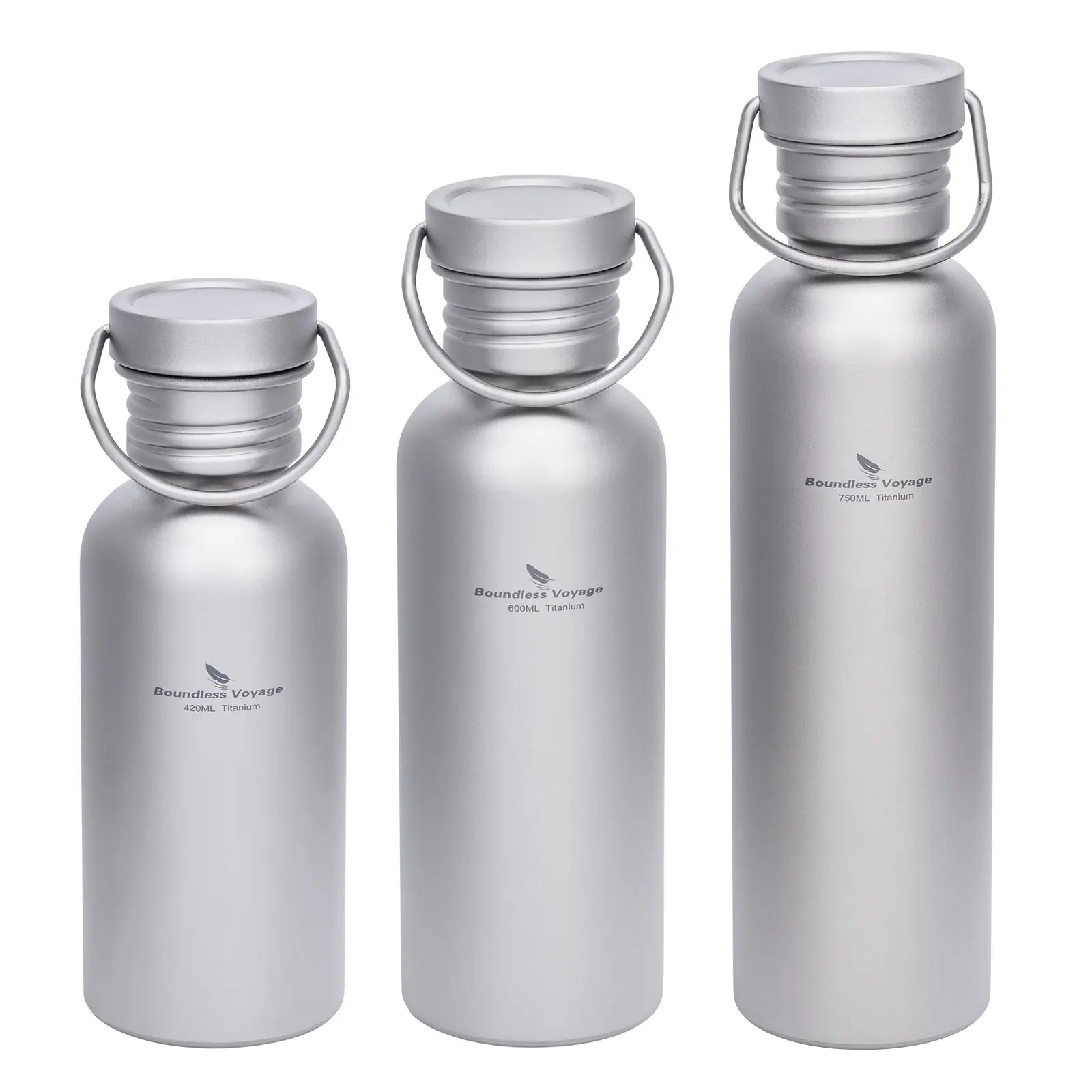 Boundless Voyage Titanium Water Bottle for Home and Outdoor, Leak-Proof Single-Wall Metal Cup, Durable Ta1 Titanium, 400ML, 550ML, 750ML