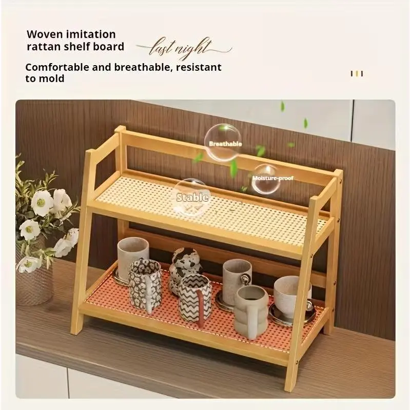 1 piece bamboo double-layer storage shelf, sturdy A-frame design, space-saving, easy to assemble with screws included, suitable for dorm rooms, bedrooms, offices, kitchen countertops, modern and simple rack organizer large space