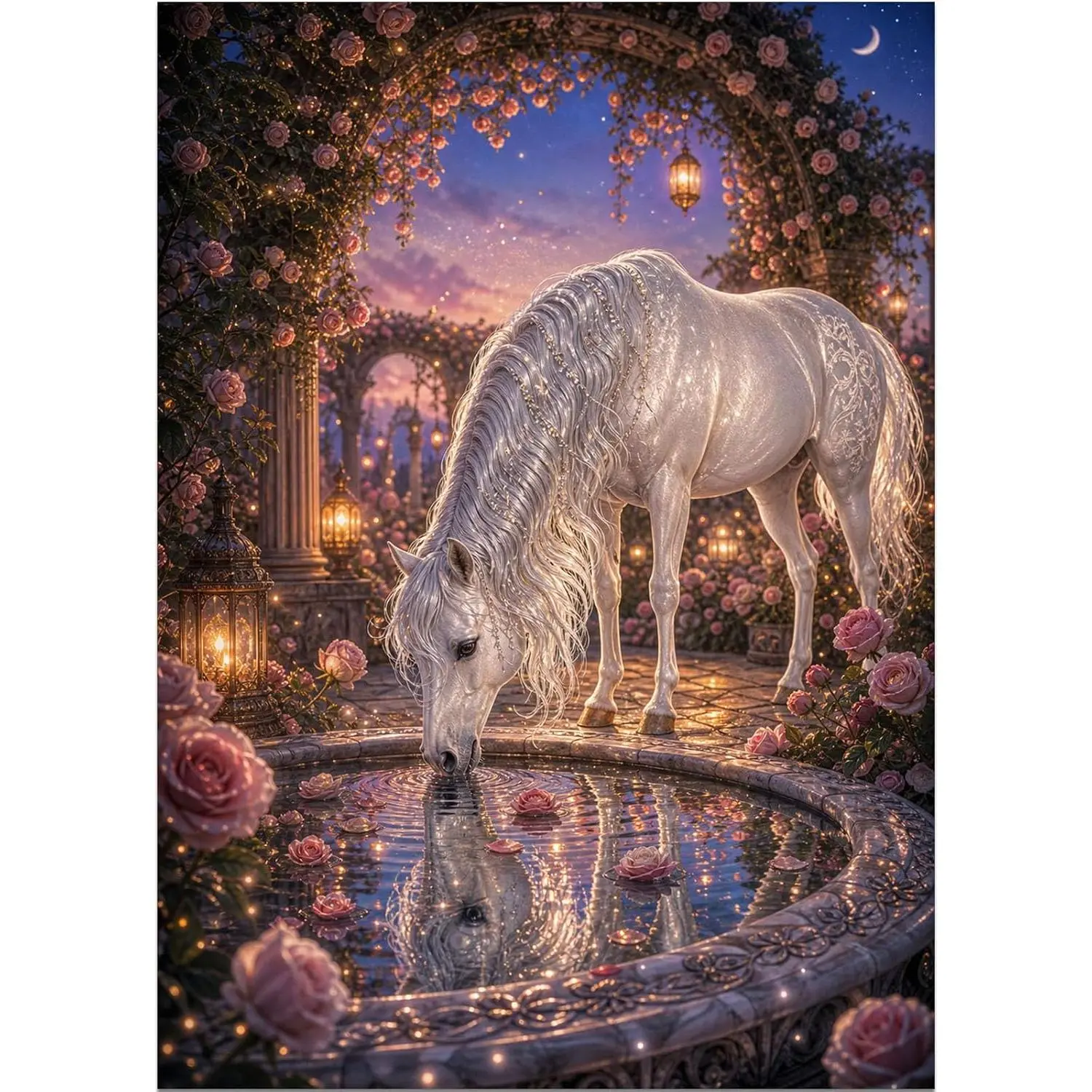 Puzzles for Adults 1000 Pieces,White Horse in Rose Garden Jigsaw Puzzle | Challenging 1000-piece jigsaw puzzle for relaxing screen-free fun, family time, and a thoughtful gift for adults and families