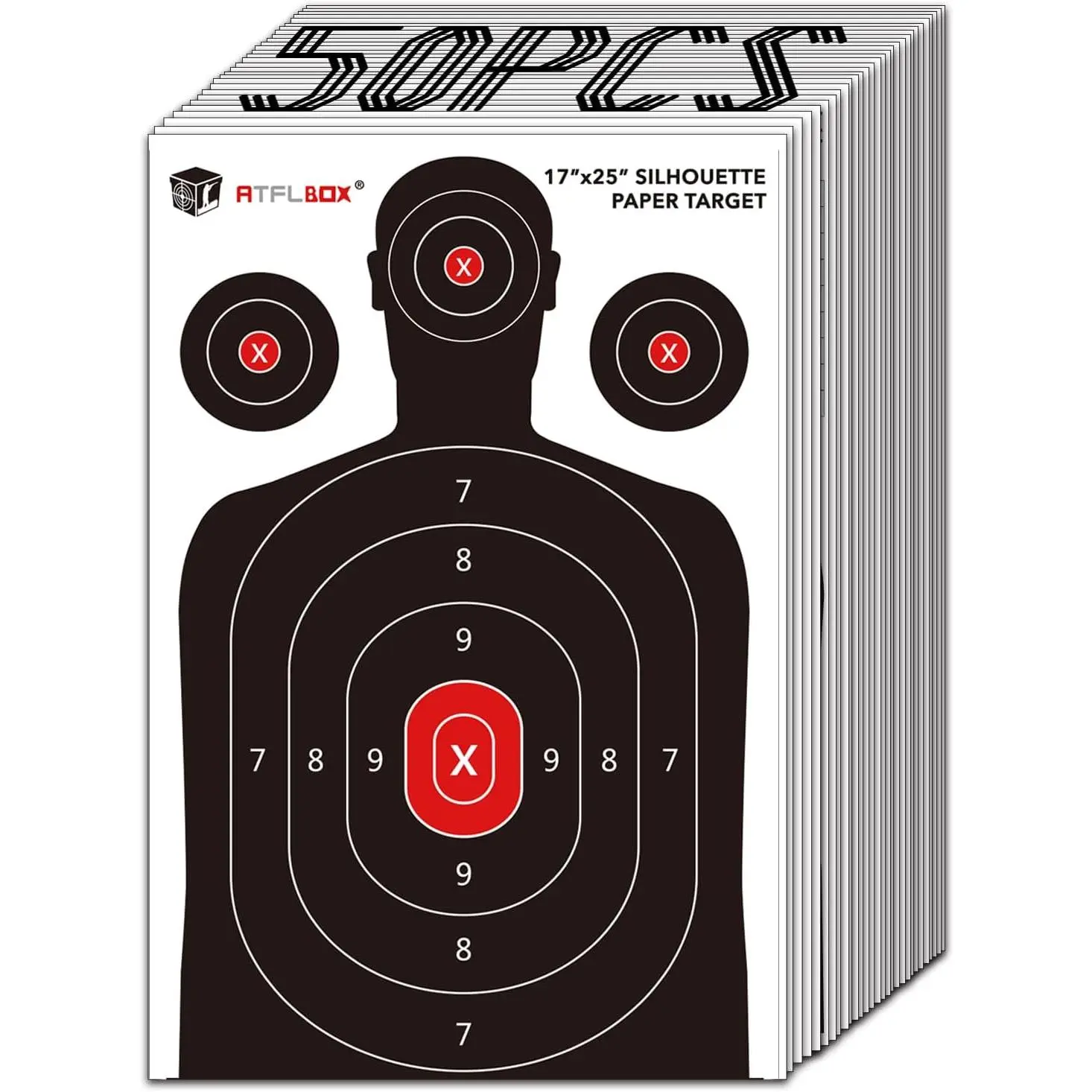 Atflbox Silhouette Paper Target for Target Practice, 17x25 in Standard Size Shooting Training Paper with Detailed Zones & Accuracy Focus, Indoor-Outdoor Range Use for Handguns, Pistols, Rifles, Airguns, Pellet Guns, BB Guns