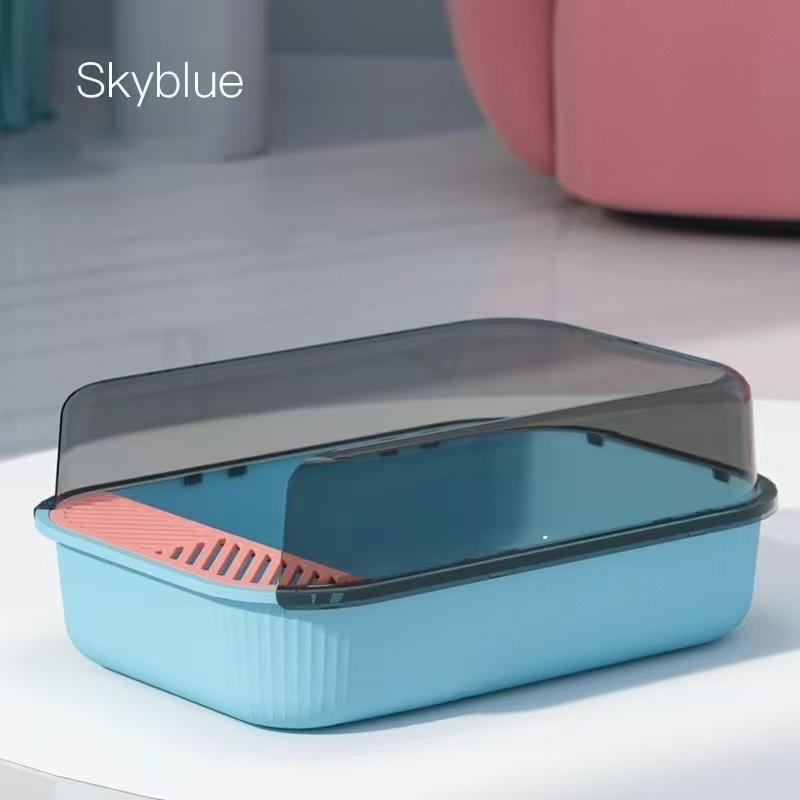 Semi-enclosed Cat Litter Box, Large Capacity Cat Litter Tray with Litter Scoop, Anti-splash Cat Toilet, Pet Supplies for Indoor Outdoor Use