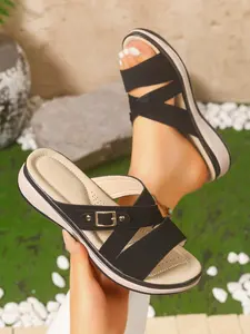 Women's Cross Strap Wedge Sandals, Open Toe Slip-On Comfortable Shoes, Breathable Casual Footwear for Spring & Summer
