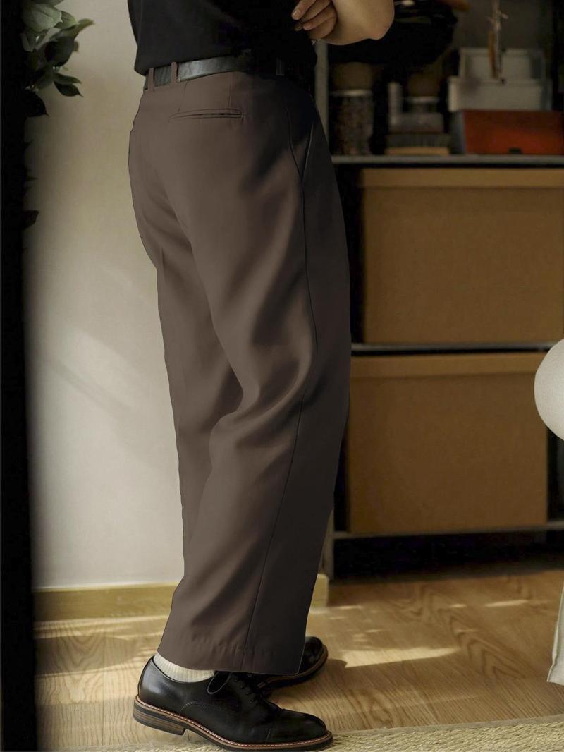 Men's Solid Color Pants without Belt, Loose Casual Comfy Straight Leg Trousers for Work Office Business, Men's Bottoms for All Seasons, Business Attire Clothes