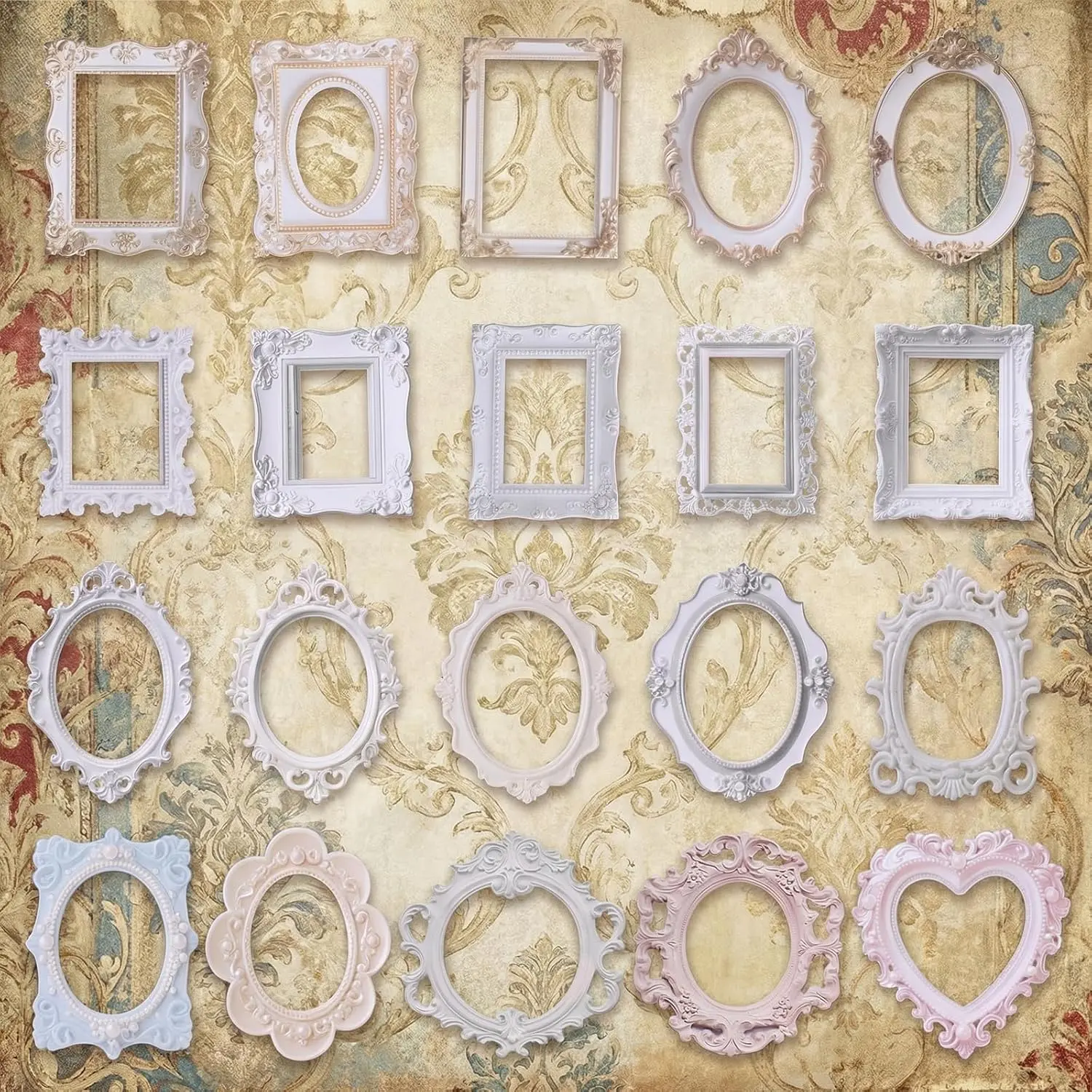 40 count  Frame Scrapbook Decoration Paper, 4themes  Hollow Embossed Photo Frame Materials Scrapbook Lace Frames Borders for DIY Junk Journals Photos Card Making Decorative Album