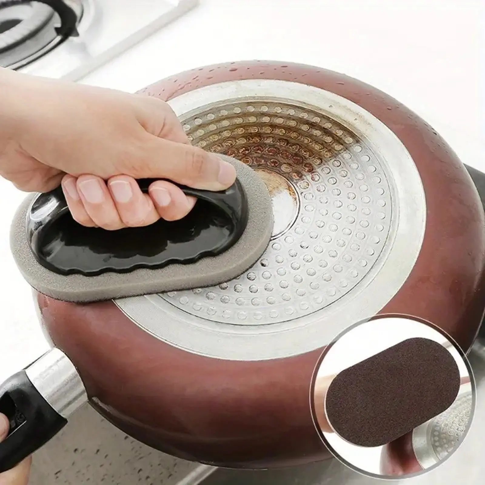 2Pcs Magic Kitchen Sponge Brushes, Multi-Purpose Cleaning Sponges with Handle for Pots, Pans, Knives & Stubborn Stains