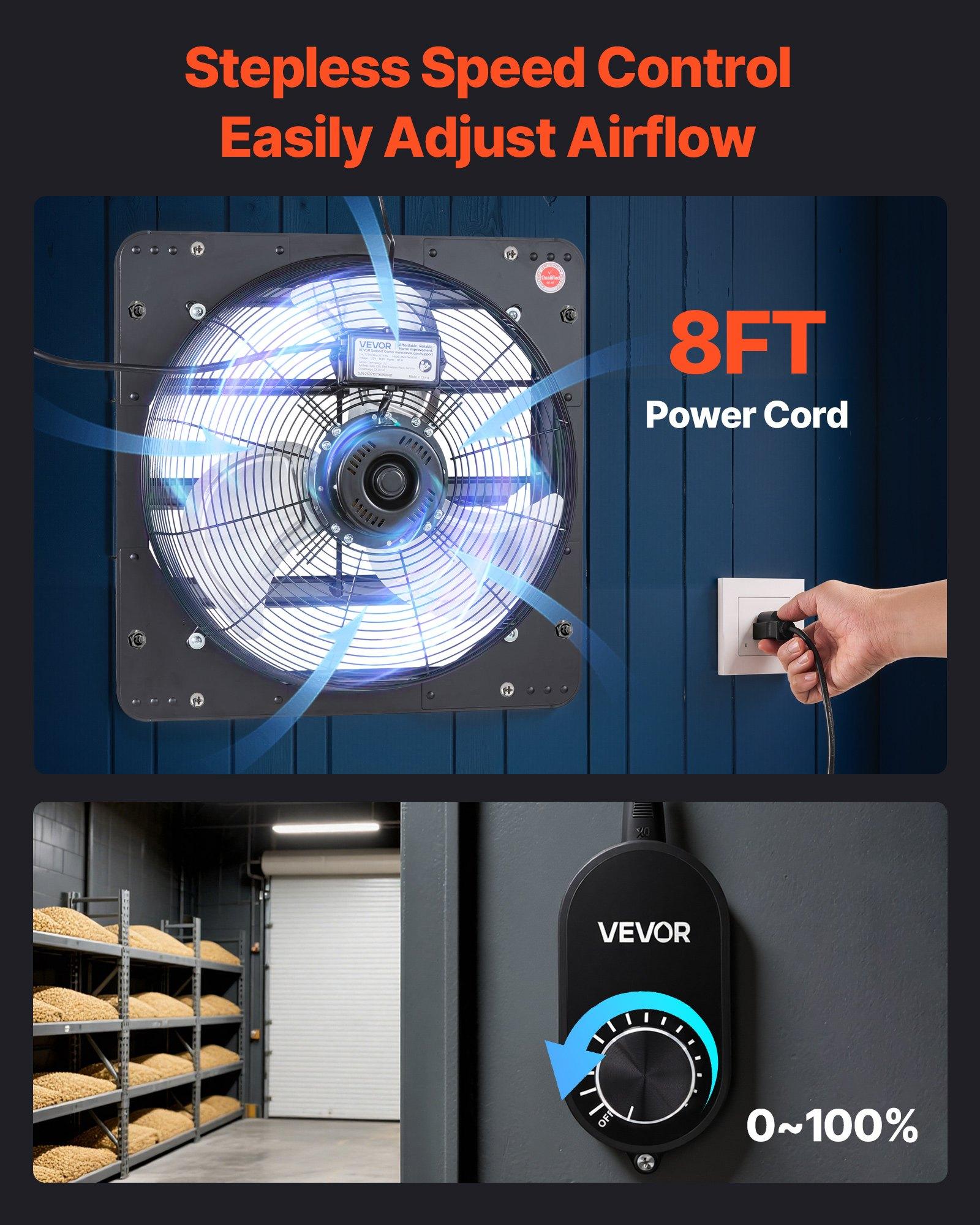 VEVOR 14 inch Shutter Exhaust Fan, Wall Mounted Attic Vent Fan with Variable Speed Controller, 1400 CFM, AC Motor, Heavy-duty Steel, Low Noise for Shed, Garage, Greenhouse Ventilation Cooling, Black VEVOR 14 inch Shutter Exhaust Fan, Wall Mounted Attic Vent Fan with Variable Speed Controller, 1400 CFM, AC Motor, Heavy-duty Steel, Low Noise for Shed, Garage, Greenhouse Ventilation Cooling, Black