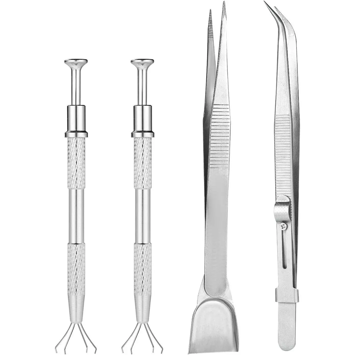 4pcs Sprinkles Tool for Cake Decorating, Jewelry Septum Earring Piercing Ball Bead Holder Screw on Grabber Tool Includes Claw Pen Pearl Grabber & Tweezers with Shovel Head Spoon for Cookie Cupcake