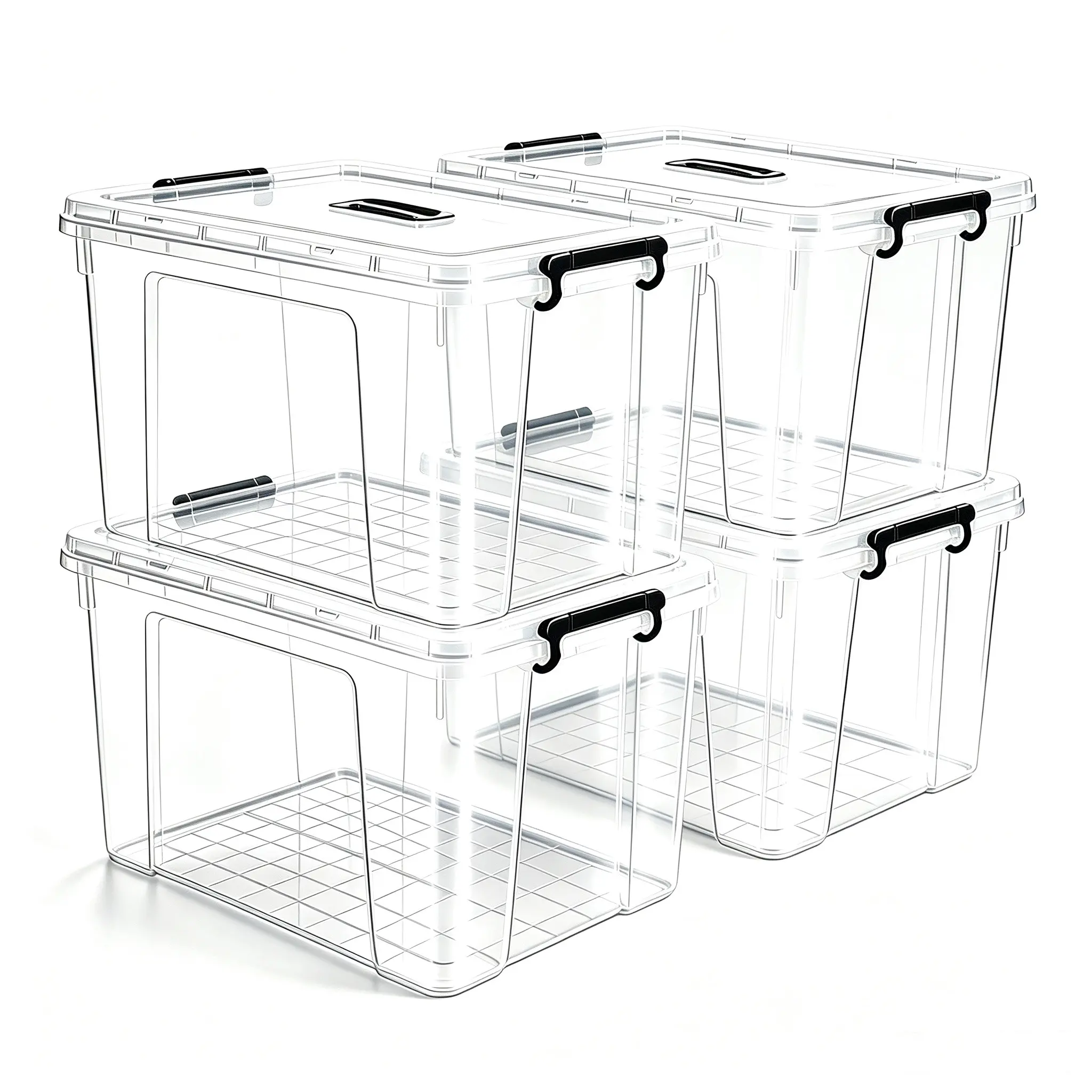 ARCH 360 QT Clear Storage Bins with Lids 4 Pack 90 QT Stackable Plastic Organizer BPA-Free Heavy-Duty See-Through Containers Secure Latches Handles for Home Office Garage Closet Organization White, White Color Options, Plastic Material