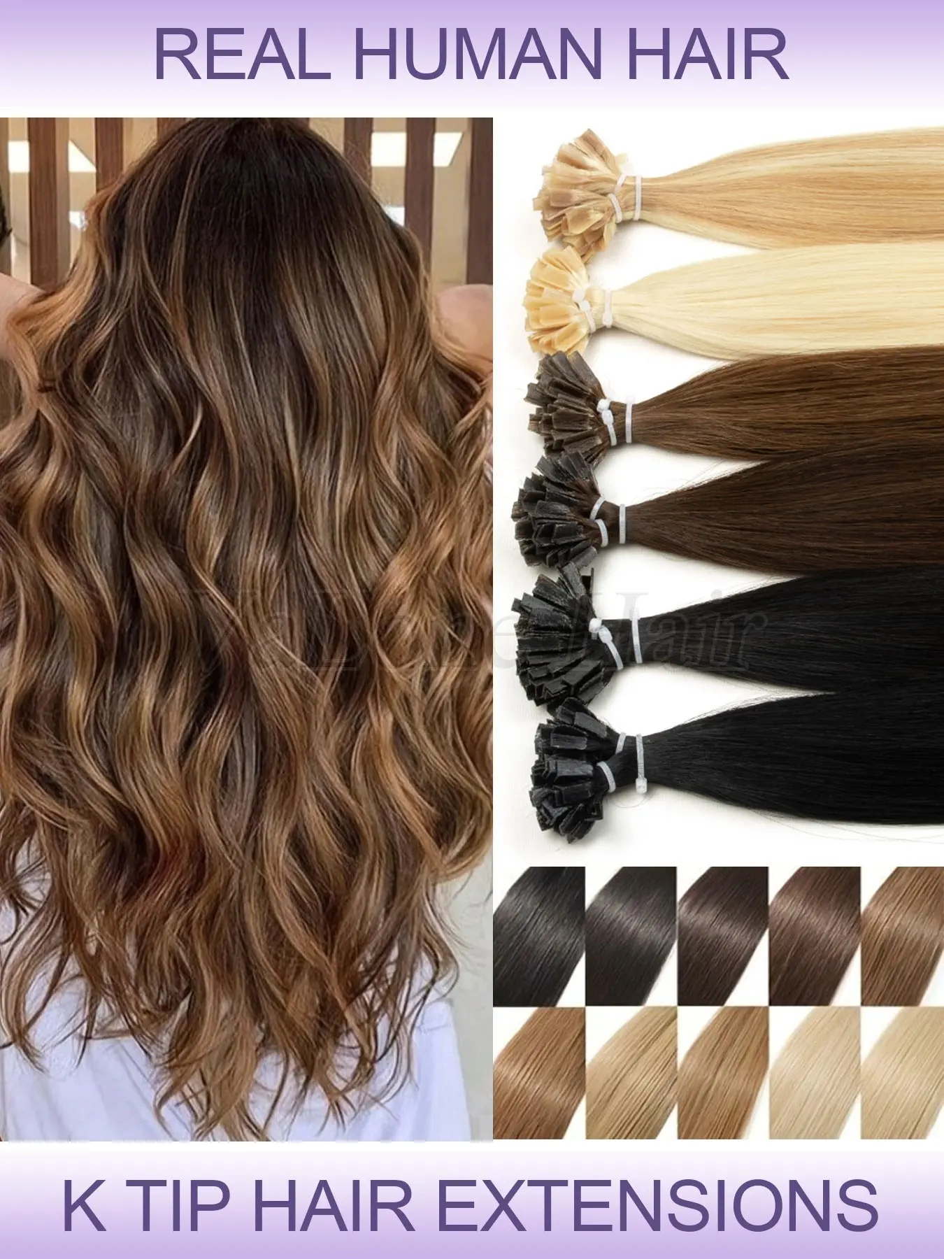 Keratin K Tip and V Tip Hot Fusion Human Hair Extensions for Women, 50pcs Per Pack, Medium Length, 30g, Various Hairstyles
