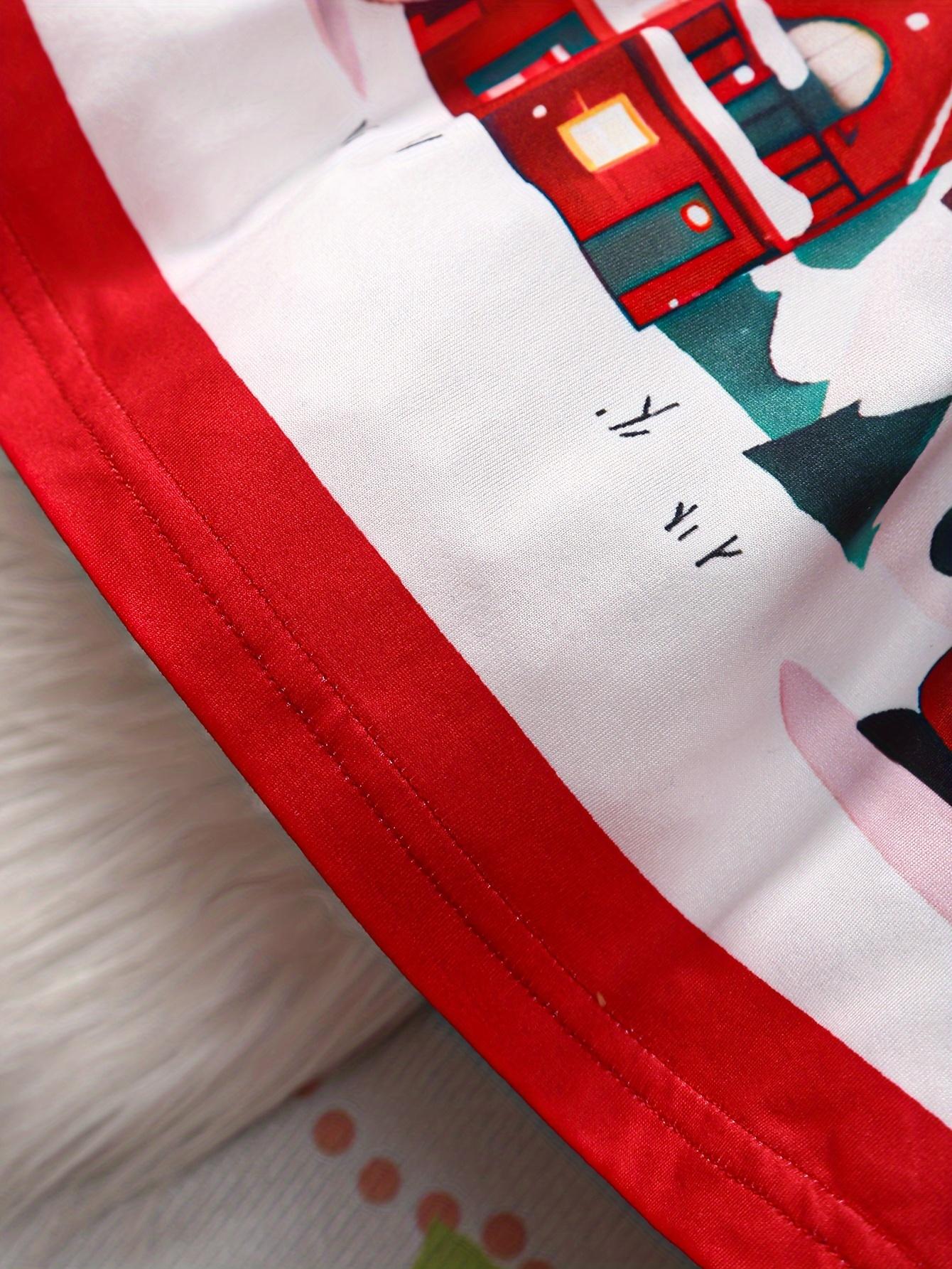 [Girls' Christmas Holiday Dress] Christmas Girls' Holiday Dress |         Long Sleeve, Round Neck, Stretchy Snowflake & Santa Print, Party Style, Polyester Knit, Regular Fit, All-Season