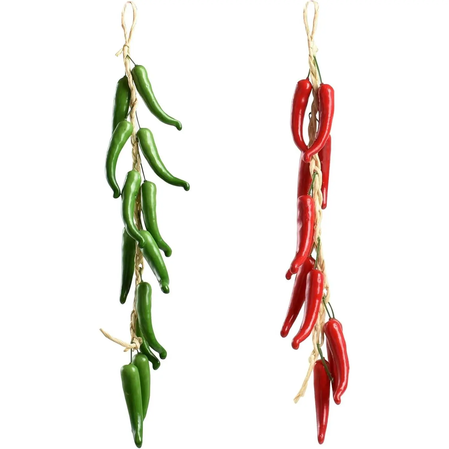 2 Sets Decorative Artificial Hanging Pepper Strings, Lifelike Red & Green Hot Chili Garland Vine for Home Kitchen, Farm Party Wall Decoration