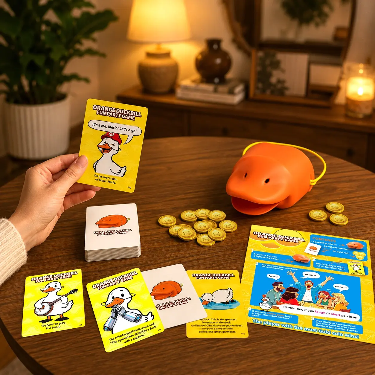 PINKSNOUT Platypus Prank Sound Mask Set - 6 Pack + 50 Gold Coins, Silly-Cute Funny Laugh Challenge Board Game for Kids & Adults, Family Party Icebreaker, Screen-Free Stress Relief Toy, Halloween Christmas White Elephant Gift