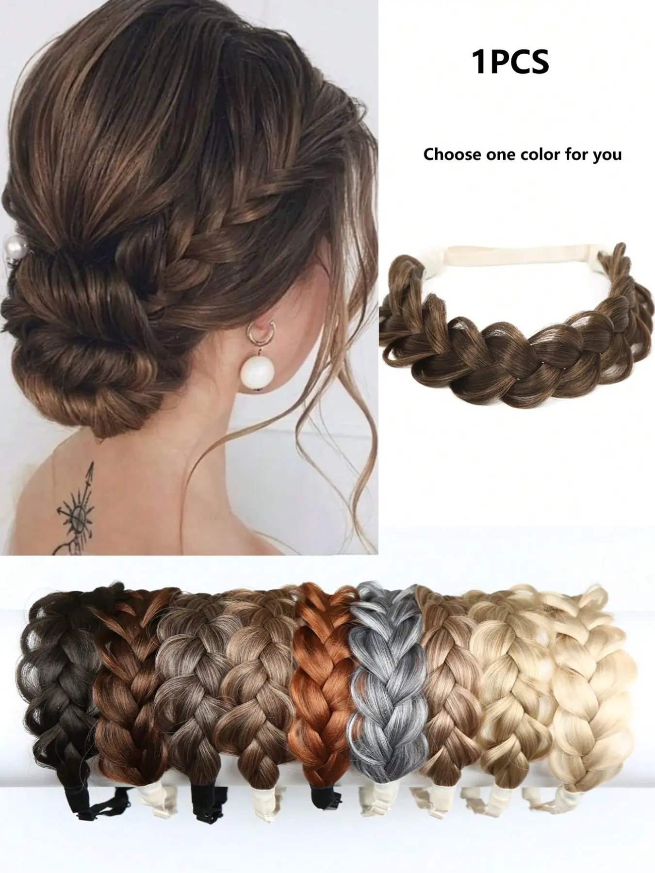 1pcs Black Blonde Brown Dark Brown  Handmade Hair Braids Synthetic Hair Twist Headband Hair Extensions Elastic Headband With Adjustable Belt Braided Headband Fashion Headbands For Women Used Daily Parties Cosplay And Halloween Christmas Merry
