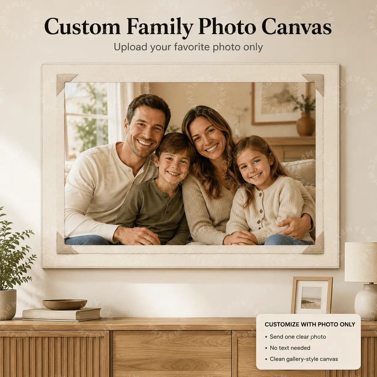 Custom Family Photo Canvas, Upload Photo Only Personalized Wall Art, Clean Gallery Style Family Portrait Decor, Aesthetic Poster, Living Room Bedroom Office Wall Decor, Housewarming Gift