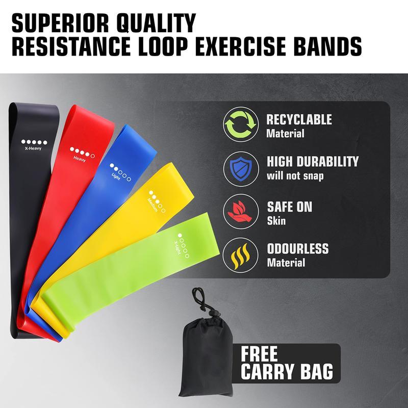 5 Counts/set Mini Loop Resistance Band Set with Storage Bag, Portable Exercise Band, Home Gym Exercise Stretching Training Equipment, Gymtok, Gym Accessories, Home Gym Kit-BY