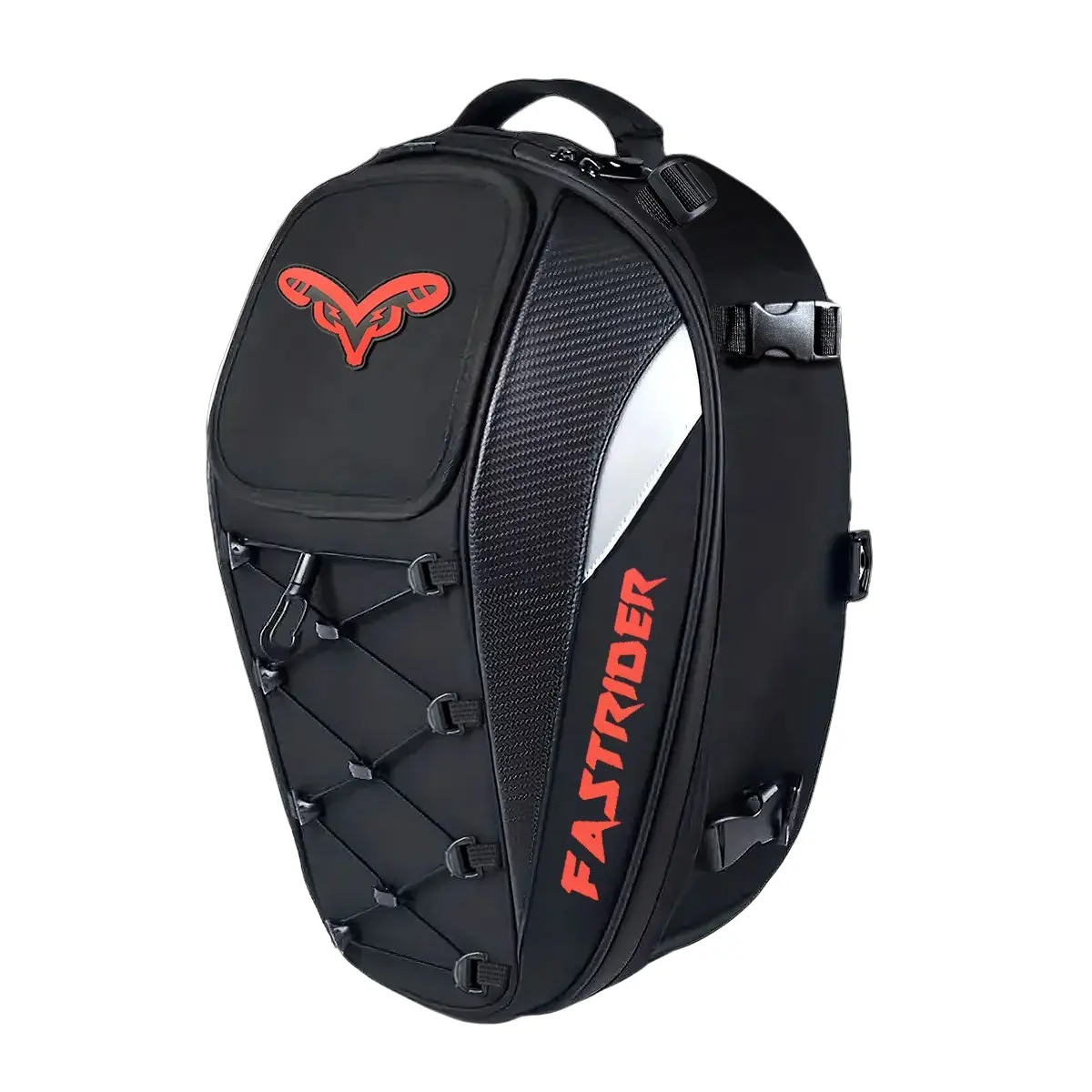 Fastrider Carbon Fiber Texture Waterproof Motorcycle Rear Seat Tail Bag, Multi-Adjustable Buckles, Padded Multi-Pocket Luggage Pack