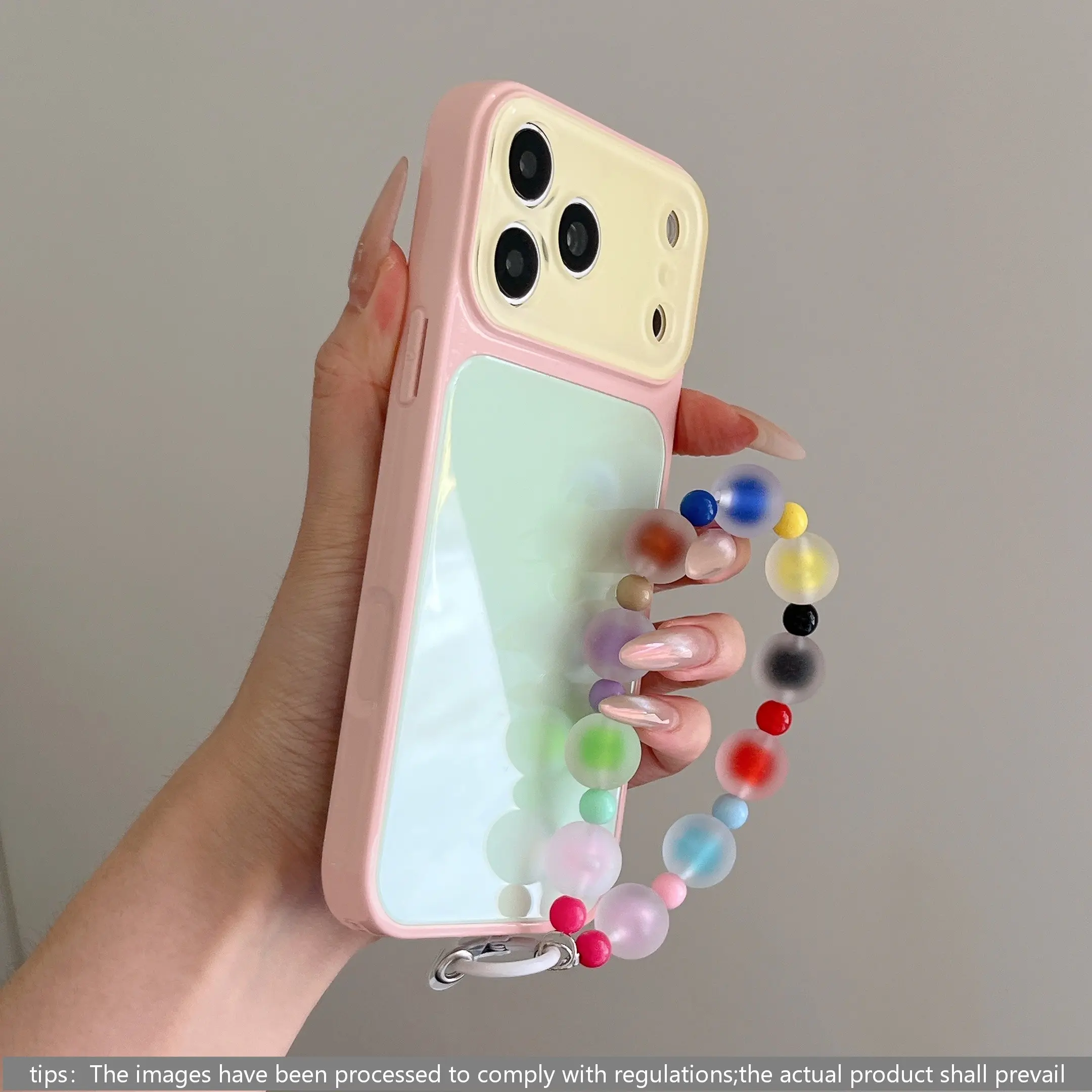 Luxury Fashion Colorblock Glass Case with Beaded Bracelet, Scratch-Resistant Shockproof Dirt-Proof Phone Case for iPhone 17pro Max 16pro 15 14