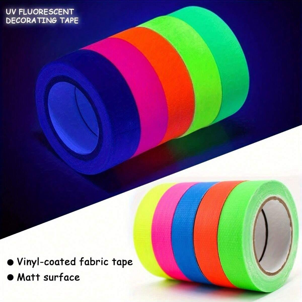 6 Neon Tape Strips, 6 Colors, Fluorescent Tape, UV Light, Fluorescent Gaffer Tape, Neon Color Party Decoration