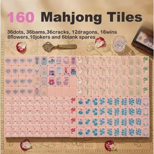 Mah-Jong de Paris Limited Edition Mahjong Tile Set| 160 Pink Single Layer Acrylic Mahjong Tiles,perfect for party game& father's gift