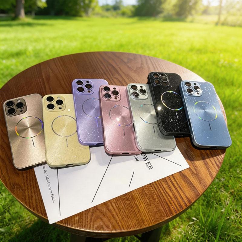 Luxury CD Texture Laser For Magsafe Lens Protector Case For iPhone 17 Air 16 15 14 13 12 Pro Max Wireless Charge Glitter Cover