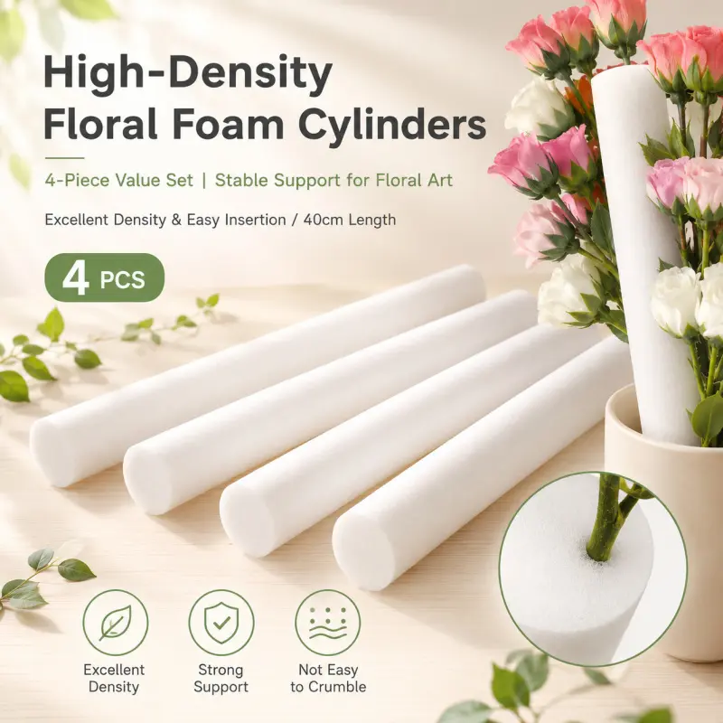 4-Pack High-Density Floral Foam Cylinders - 40cm Long, Strong Support, Non-Crumbling Foam for Floral Arrangements, DIY Floral Decoration, Craft Supplies
