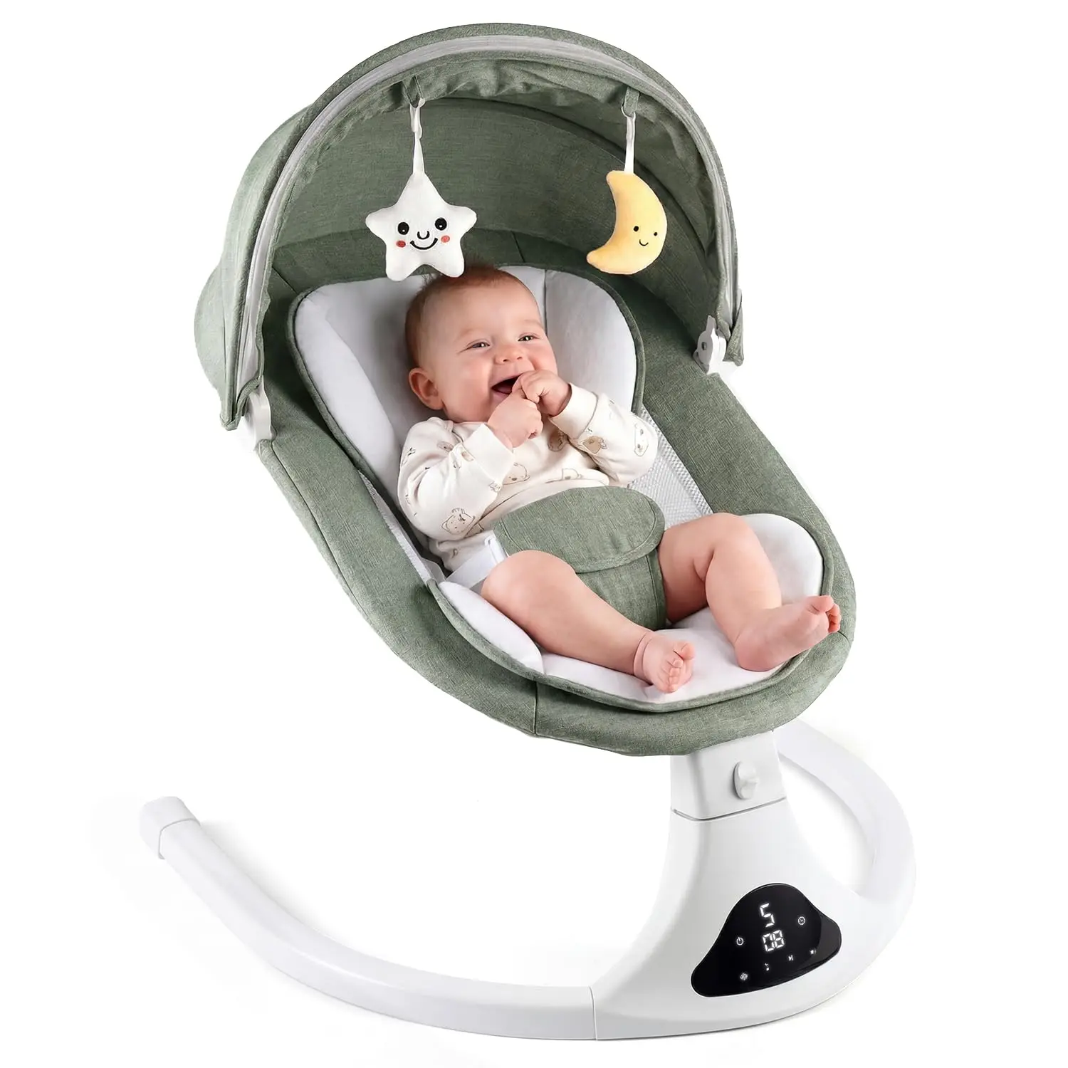 Electric Baby Swing with Remote Control - 5 Natural Motion Speeds, Detachable Seat Pad, Portable Infant Swing for Indoor/Outdoor Use (0-12M, 20lbs), Detachable Pad, Portable Swing