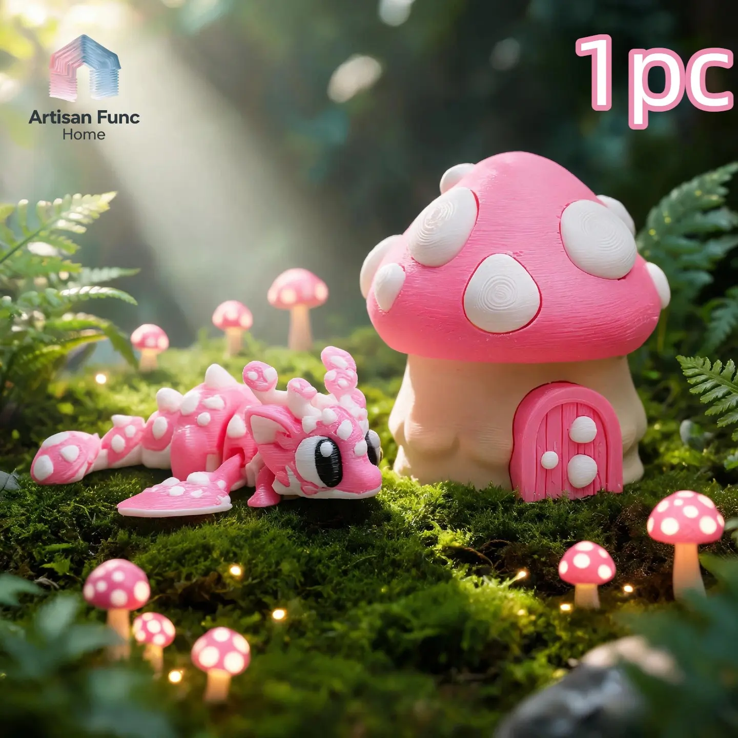 1pc 3D Printed Mushroom Dragon Ornament, Unique Decorative Piece, Ideal for Home Decoration, Art Collection, Perfect Gift