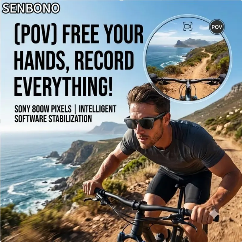 SENBONO Ai with Camera, Wireless Calling & Voice Assistant, Music Player, Translation Function, Travel Outdoor Daily Use,Wireless Audio Glasses, Multifunctional Smart Glasses,Wireless Audio Eyewear