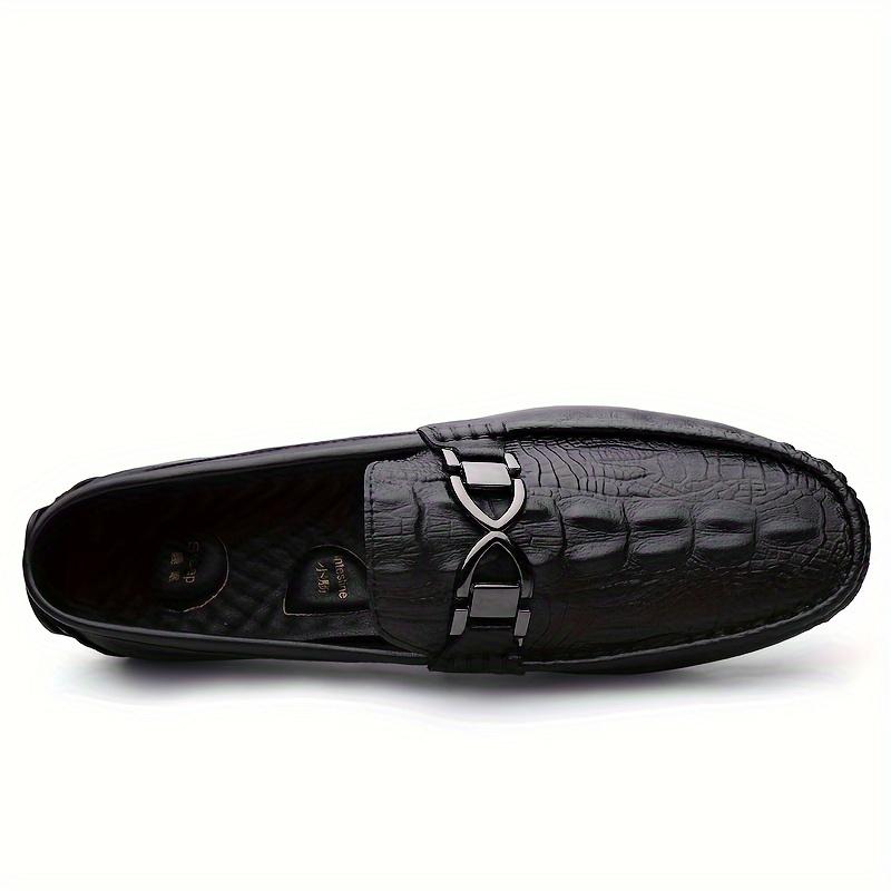 2025 Men's Genuine Leather Loafers, Casual Slip-On Crocodile Pattern Shoes, Split Cowhide Upper, Artificial Lining, Rubber Sole, Square Toe, Suitable for Daily Wear, Comfortable for All Seasons