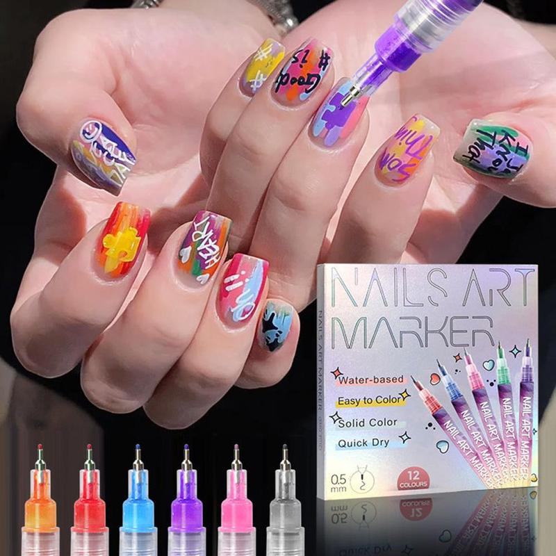 Nail Art Pens Kit - 12 Vibrant Colors Quick Dry Waterproof Paint Markers for DIY 3D Nail Design, Dotting Floral Hook Line Drawing - Manicure Tools for Women Girls, Home Salon Use, Christmas Birthday Gifts French Drying Cutics Acrylic
