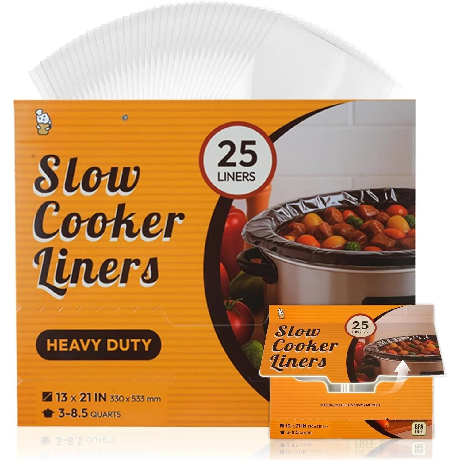 Crock Pot Liners, Heavy Duty Pop-Up Slow Cooker Liners, 13" X 21" Large Size Disposable Cooking Bags, Regular (Fits 3-8.5 Quarts) Suitable for Oval & Round & Retangular Crock Pot, 25 Count