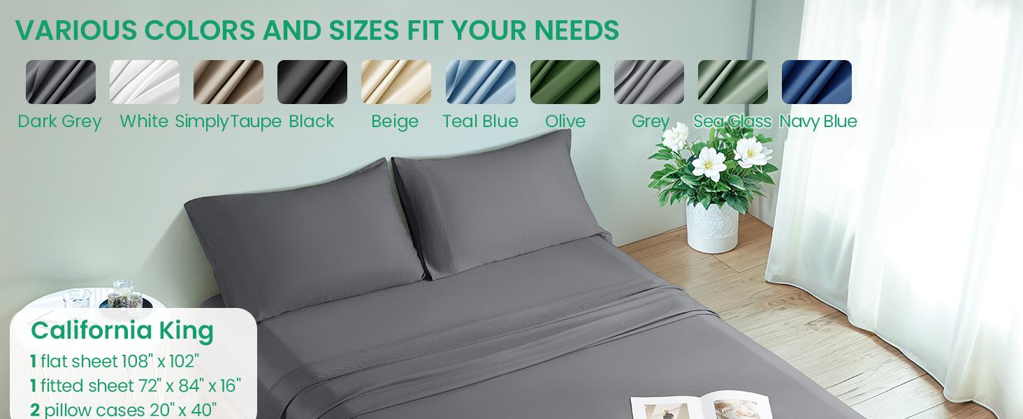 100% Viscose Derived from Bamboo_Sheets Queen Size, Breathable & Cooling Bed Sheets for Hot Sleepers, Hotel Luxury Bedding Sheets, 16" Deep - 4PC (Dark Grey,Queen)